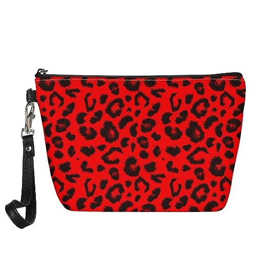 Wanyint Benutzerdefinierte Stil Make-up Tasche Kosmetiktasche Beutel für Frauen Mädchen Weihnachten Halloween Erntedankfest, rotes leopardenmuster, M von Wanyint