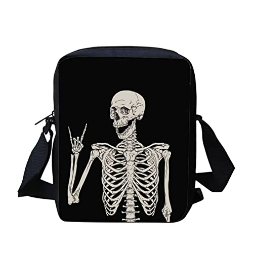 Wanyint Crossbody Bag Leichte Umhängetasche Clutch Geldbörse mit verstellbarem Riemen, Totenkopf in Grau und Schwarz, Einheitsgröße von Wanyint
