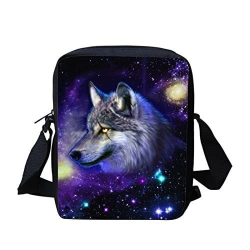 Wanyint Crossbody Bag Leichte Umhängetasche Clutch Geldbörse mit verstellbarem Riemen, Wolf mit Galaxie-Aufdruck, Einheitsgröße von Wanyint