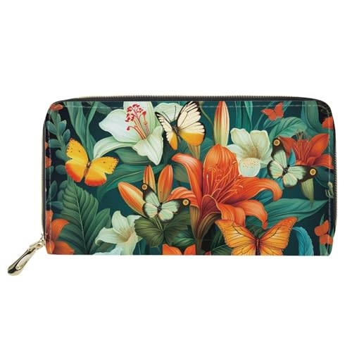 Wanyint Geldbörse für Damen und Herren, Kreditkarten-Reißverschluss, tragbare Handtasche, Münztasche, Outdoor, Reisen, mit Reißverschluss, Tropisches Blumenmuster von Wanyint