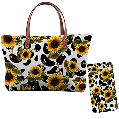 Wanyint Große Damen-Handtasche mit Tragegriff und Geldbörse, groß, Sonnenblumenkuh von Wanyint