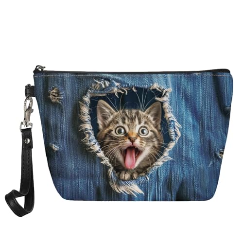 Wanyint Individuelle Kosmetiktasche für Damen, Make-up-Tasche, Organizer-Tasche, Cowbody Cat, Medium von Wanyint