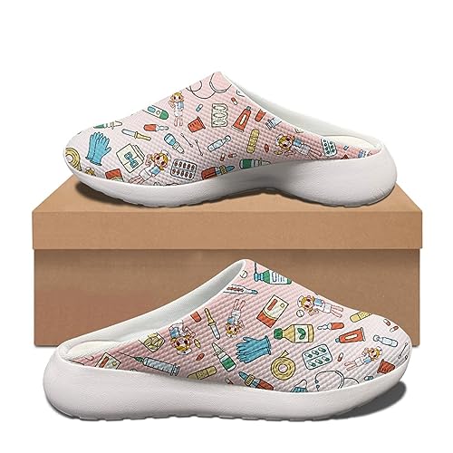 Wanyint Krankenschwester blauer Druck Gartenclogs lässige atmungsaktive Mesh Sandalen, Krankenschwester Rosa, 39 EU von Wanyint
