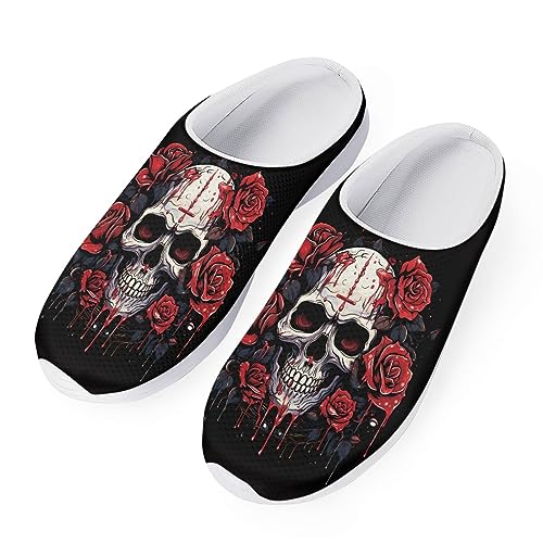 Wanyint Krankenschwester blauer Druck Gartenclogs lässige atmungsaktive Mesh Sandalen, Schädel Rose, 40 EU von Wanyint