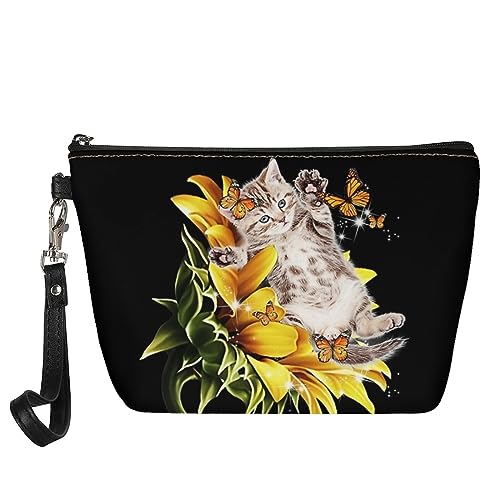 Wanyint Kundenspezifische Frauen-Kosmetiktasche-Make-up-Kasten-, Sonnenblumen-Katze, M von Wanyint