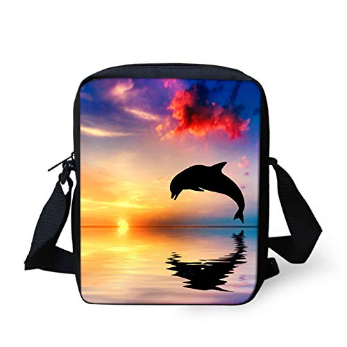 Wanyint Mini-Umhängetasche für Damen, Mädchen, Teenager, niedliche Kuriertaschen mit Schultergurt, Sonnenuntergang Delfin springen, Einheitsgröße von Wanyint