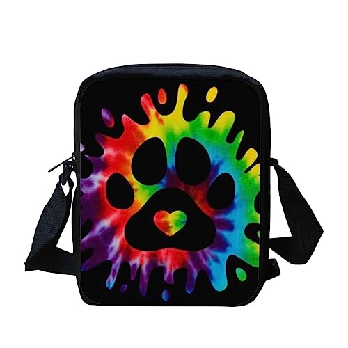 Wanyint Weihnachten Handtasche Verstellbare Umhängetasche Messenger Pouch Crossbody Tasche für Damen Herren, Regenbogenfarbene Pfote von Wanyint