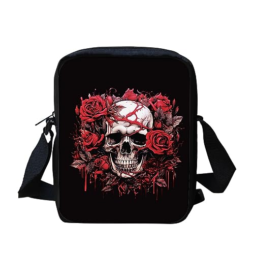 Wanyint Weihnachten Handtasche Verstellbare Umhängetasche Messenger Pouch Crossbody Tasche für Damen Herren, Totenkopf Rose von Wanyint