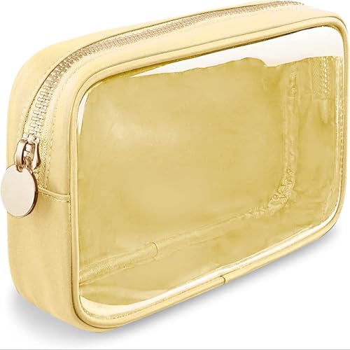 Kulturtasche Damen Klein Transparent, Tragbare Kulturbeutel Kleine Transparent Kosmetiktasche Mit ReißVerschluss FüR Damen Badezimmer Reisen Urlaub Organisation,Gelb,Large von Wanym