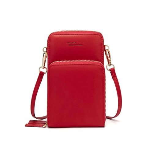 Wanym Umhängetasche Damen Klein Leder, PU Tasche Crossbody Damen, mit DREI Reißverschlussfächern mit Kartenschlitz Verstellbar Abnehmbar Schultergurt,Rot von Wanym