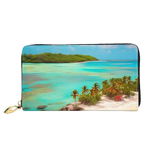 Caribbean Scenery Damen-Geldbörse mit langem Reißverschluss, 19 x 10 cm, mit Kreditkartenfächern innen, leicht und langlebig., Schwarz, Einheitsgröße, Modern von WapNo