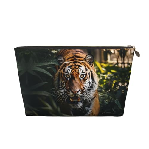 Damen-Kosmetiktasche mit Dschungel-Tiger-Muster, Lederhandtasche, tragbar, große Kapazität, Reißverschluss, Reisetasche, Aufbewahrungstasche, gold, Einheitsgröße Damen-Kosmetiktasche mit Dschungel-Tiger-Muster, Lederhandtasche, tragbar, große Kapazität, Reißverschluss, Reisetasche, Aufbewahrungstasche, gold, Einheitsgröße von WapNo