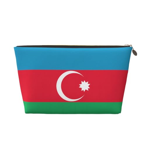 Damen Kosmetiktasche mit Flagge von Aserbaidschan Muster, Lederhandtasche, tragbar, große Kapazität, Reißverschluss, Reisetasche, Aufbewahrungstasche, gold, Einheitsgröße Damen Kosmetiktasche mit Flagge von Aserbaidschan Muster, Lederhandtasche, tragbar, große Kapazität, Reißverschluss, Reisetasche, Aufbewahrungstasche, gold, Einheitsgröße von WapNo