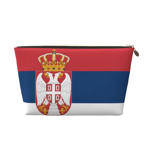 Damen-Kosmetiktasche mit serbischem Flaggenmuster, Lederhandtasche, tragbar, große Kapazität, Reißverschluss, Reisetasche, Aufbewahrungstasche, gold, Einheitsgröße Damen-Kosmetiktasche mit serbischem Flaggenmuster, Lederhandtasche, tragbar, große Kapazität, Reißverschluss, Reisetasche, Aufbewahrungstasche, gold, Einheitsgröße von WapNo