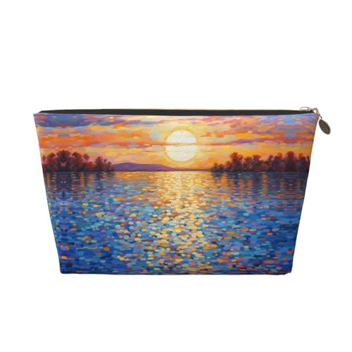 Damen Kosmetiktasche mit warmem Sonnenuntergang-Muster, Lederhandtasche, tragbar, große Kapazität, Reißverschluss, Reisetasche, Aufbewahrungstasche, gold, Einheitsgröße Damen Kosmetiktasche mit warmem Sonnenuntergang-Muster, Lederhandtasche, tragbar, große Kapazität, Reißverschluss, Reisetasche, Aufbewahrungstasche, gold, Einheitsgröße von WapNo