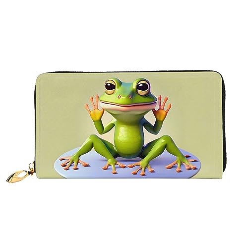 Die lustige Frosch macht Yoga Damen Geldbörse mit langem Reißverschluss, 19 x 10 cm, kommt mit Kreditkartenfächern innen, leicht und langlebig., Schwarz, Einheitsgröße, Modern von WapNo