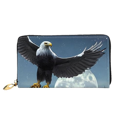 Eagle Under The Stars Damen-Geldbörse mit Reißverschluss, 19 x 10 cm, mit Kreditkartenfächern innen, leicht und langlebig., Schwarz, Einheitsgröße, Modern von WapNo