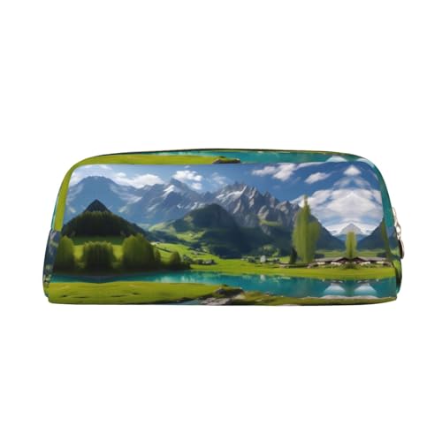 Federmäppchen im exotischen Stil, Blumenmuster, Leder, Reißverschluss, Schreibwaren-Tasche, Kosmetiktasche, geeignet für Männer, Frauen, Künstler, Zuhause, Büro, Highland Lake Scenery, Einheitsgröße, von WapNo