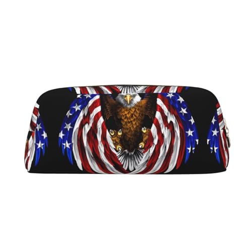 Federmäppchen mit amerikanischem Flaggenmotiv aus Leder, mit Reißverschluss, Schreibwaren-Tasche, Kosmetiktasche, geeignet für Männer, Frauen, Künstler, Zuhause, Büro, USA-Flagge, Patriotischer Adler, von WapNo