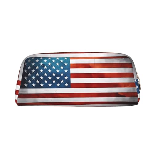 Federmäppchen mit amerikanischem Flaggenmotiv aus Leder, mit Reißverschluss, Schreibwaren-Tasche, Kosmetiktasche, geeignet für Männer, Frauen, Künstler, Zuhause, Büro, USA-Flagge im Vintage-Stil, von WapNo