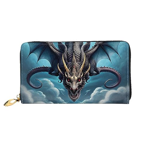 Flying Dragon Damen-Geldbörse mit langem Reißverschluss, 19 x 10 cm, mit Kreditkartenfächern innen, leicht und langlebig., Schwarz, Einheitsgröße, Modern von WapNo