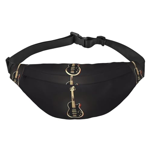 Graue Pflaume Hirsch Damen wasserdichte Bauchtasche Crossbody Tasche Verstellbarer Gürtel für Reisen Einkaufen Radfahren Laufen, Schwarze Gitarre, Einheitsgröße von WapNo