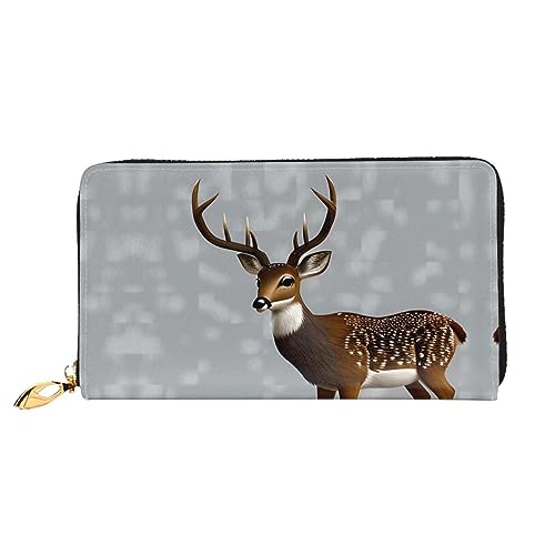 Grey Plum Deer Damen Geldbörse mit Reißverschluss, 19 x 10 cm, mit Kreditkartenfächern innen, leicht und langlebig., Schwarz, Einheitsgröße, Modern von WapNo