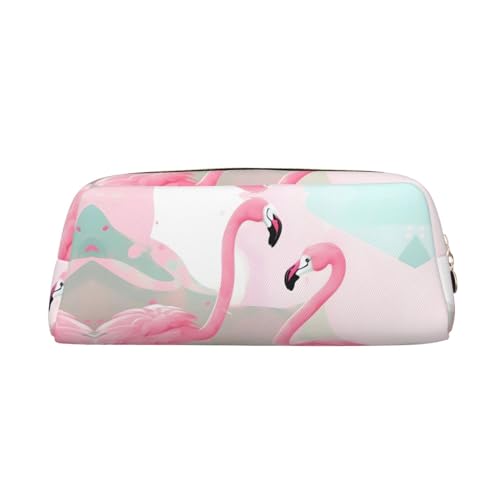 Grünes Kiwi-Leder-Federmäppchen mit Reißverschluss, Schreibwaren-Tasche, Kosmetiktasche, geeignet für Männer, Frauen, Künstler, Zuhause, Büro, Love Flamingo, Einheitsgröße, Kulturbeutel von WapNo