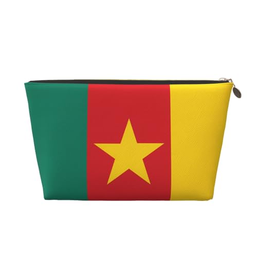 Kosmetiktasche für Damen, Motiv: Flagge von Kamerun, Leder, tragbar, große Kapazität, Reißverschluss, Reisetasche, Aufbewahrungstasche, gold, Einheitsgröße Kosmetiktasche für Damen, Motiv: Flagge von Kamerun, Leder, tragbar, große Kapazität, Reißverschluss, Reisetasche, Aufbewahrungstasche, gold, Einheitsgröße von WapNo