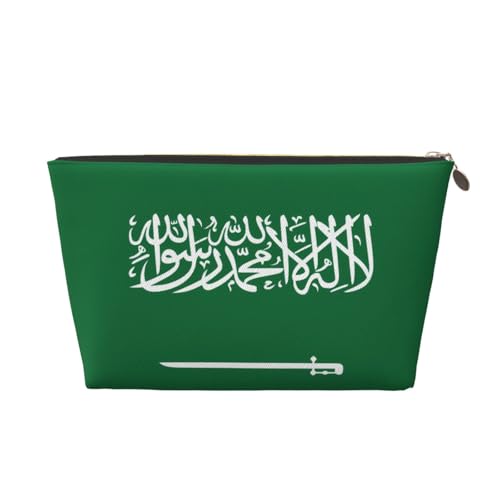 Kosmetiktasche für Damen, Motiv: Flagge von Saudi-Arabien, Leder, tragbar, große Kapazität, Reißverschluss, Reisetasche, Aufbewahrungstasche, gold, Einheitsgröße Kosmetiktasche für Damen, Motiv: Flagge von Saudi-Arabien, Leder, tragbar, große Kapazität, Reißverschluss, Reisetasche, Aufbewahrungstasche, gold, Einheitsgröße von WapNo