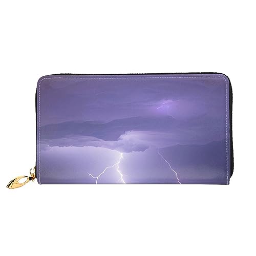 Lightning Storm Damen-Geldbörse mit langem Reißverschluss, 19 x 10 cm, mit Kreditkartenfächern innen, leicht und langlebig., Schwarz, Einheitsgröße, Modern von WapNo