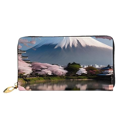 Mt. Fuji Damen Geldbörse mit langem Reißverschluss, 19 x 10 cm, mit Kreditkartenfächern innen, leicht und langlebig., Schwarz, Einheitsgröße, Modern von WapNo