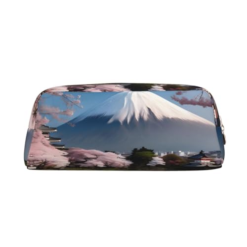 Mysterious Love Stone Leder-Federmäppchen mit Reißverschluss, Schreibwaren-Tasche, Kosmetiktasche, geeignet für Männer, Frauen, Künstler, Zuhause, Büro, Mt. Fuji im Frühjahr, Einheitsgröße, von WapNo