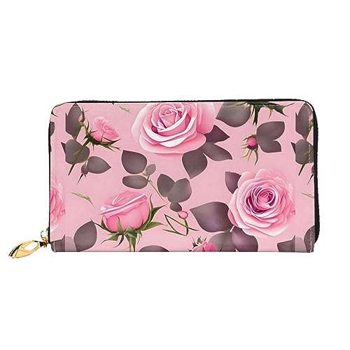 Pretty Pink Roses Damen-Geldbörse mit Reißverschluss, 19 x 10 cm, mit Kreditkartenfächern innen, leicht und langlebig., Schwarz, Einheitsgröße, Modern von WapNo