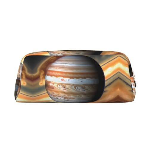 Schönes Saturn-Federmäppchen aus Leder mit Reißverschluss, Schreibwaren-Tasche, Kosmetiktasche, geeignet für Männer, Frauen, Künstler, Zuhause, Büro, Jupiter-Landschaft, Einheitsgröße, Kulturbeutel von WapNo