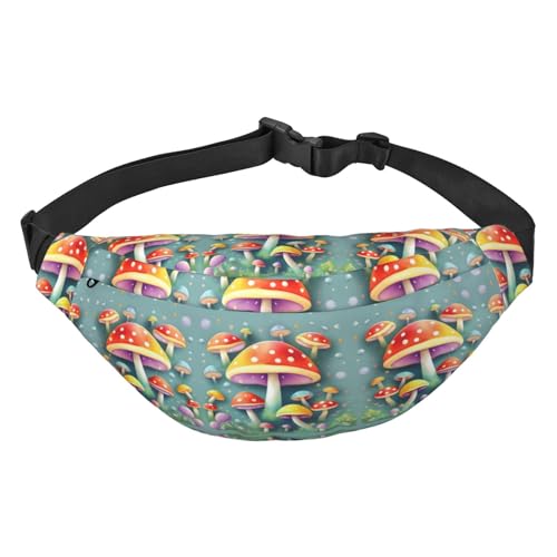 Spinning Dumplings Wasserdichte Bauchtasche für Damen, Crossbody-Tasche, verstellbarer Gürtel, für Reisen, Einkaufen, Radfahren, Laufen, Niedliche farbige Pilze, Einheitsgröße von WapNo