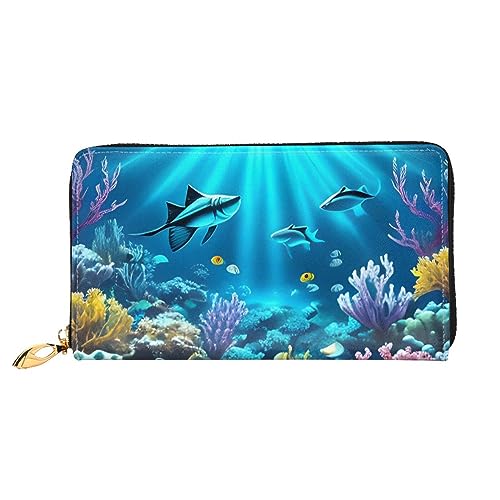 Submarine Coral Rays Damen-Geldbörse mit langem Reißverschluss, 19 x 10 cm, mit Kreditkartenfächern innen, leicht und langlebig., Schwarz, Einheitsgröße, Modern von WapNo