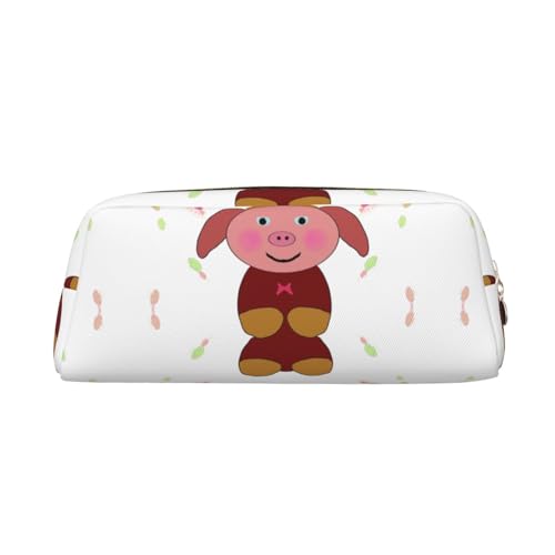 Sun Mountain Forest Leder-Federmäppchen mit Reißverschluss, Schreibwaren-Tasche, Kosmetiktasche, geeignet für Männer, Frauen, Künstler, Zuhause, Büro, Happy Cartoon Pig, Einheitsgröße, Kulturbeutel von WapNo