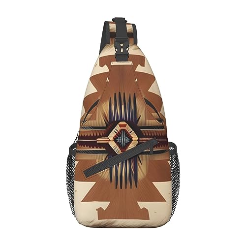 Tasche mit Indianer-Muster, Umhängetasche, Reisen, Wandern, Mini-Brust-Rucksack, lässig, Schultertasche, Tagesrucksack für Damen und Herren, leicht, Schwarz, Einheitsgröße, Cross Chest Bag Diagonal von WapNo