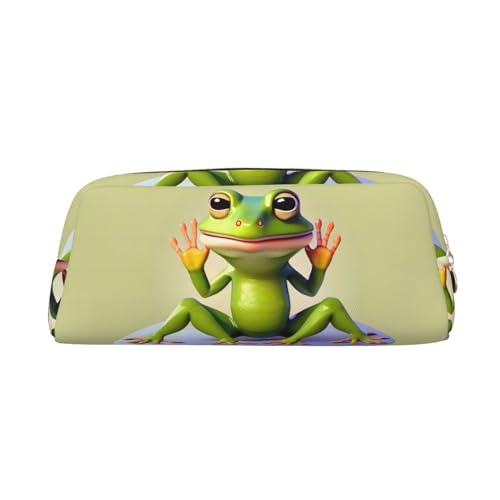 The Funny Frog Doing Yoga Leder-Federmäppchen mit Reißverschluss, Schreibwaren-Tasche, Kosmetiktasche, geeignet für Männer, Frauen, Künstler, Zuhause, Büro, The Funny Frog Doing Yoga, Einheitsgröße, von WapNo