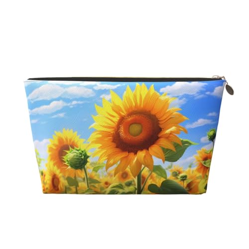 Thriving Damen-Kosmetiktasche mit Sonnenblumenmuster, Lederhandtasche, tragbar, große Kapazität, Reißverschluss, Reisetasche, Aufbewahrungstasche, gold, Einheitsgröße Thriving Damen-Kosmetiktasche mit Sonnenblumenmuster, Lederhandtasche, tragbar, große Kapazität, Reißverschluss, Reisetasche, Aufbewahrungstasche, gold, Einheitsgröße von WapNo