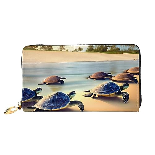 Turtles On The Beach Damen-Geldbörse mit Reißverschluss, 19 x 10 cm, mit Kreditkartenfächern innen, leicht und langlebig., Schwarz, Einheitsgröße, Modern von WapNo