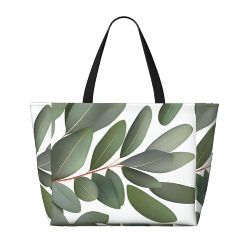 WapNo Eukalyptus Blätter Zweige Strand Reisetasche Schulter Einkaufstasche Tägliche Reise Schulter Handtasche Große Kapazität Aufbewahrungstasche, Schwarz , Einheitsgröße von WapNo