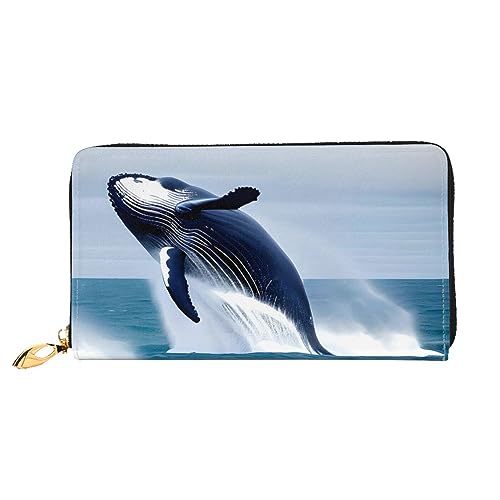 Whales At Sea Damen-Geldbörse mit Reißverschluss, 19 x 10 cm, mit Kreditkartenfächern innen, leicht und langlebig., Schwarz, Einheitsgröße, Modern von WapNo