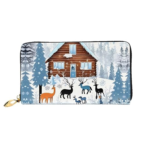 Winter Fawn Damen-Geldbörse mit langem Reißverschluss, 19 x 10 cm, mit Kreditkartenfächern innen, leicht und langlebig., Schwarz, Einheitsgröße, Modern von WapNo