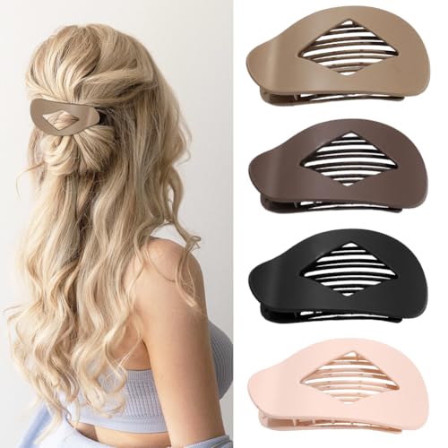 Wapasezyar Entenschnabel Haarspangen Damen, Flache Haarklammern für Dünnes Dickes Haar, Französische Haarspange Einfache Elegante Rutschfest Flat Claw Clip (Matt, 4 Stück) von Wapasezyar