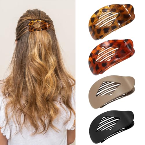 Wapasezyar Entenschnabel Haarspangen Damen, Flache Haarklammern für Dünnes Dickes Haar, Französische Haarspange Einfache Elegante Rutschfest Flat Claw Clip (Matt und Leopardenmuster, 4 Stück) von Wapasezyar