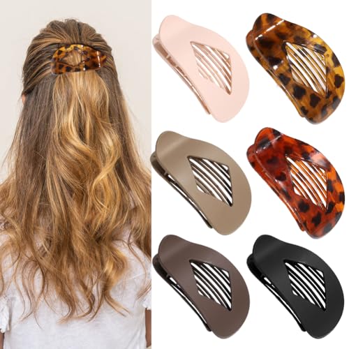 Wapasezyar Entenschnabel Haarspangen Damen, Flache Haarklammern für Dünnes Dickes Haar, Französische Haarspange Einfache Elegante Rutschfest Flat Claw Clip (Matt und Leopardenmuster, 6 Stück) von Wapasezyar