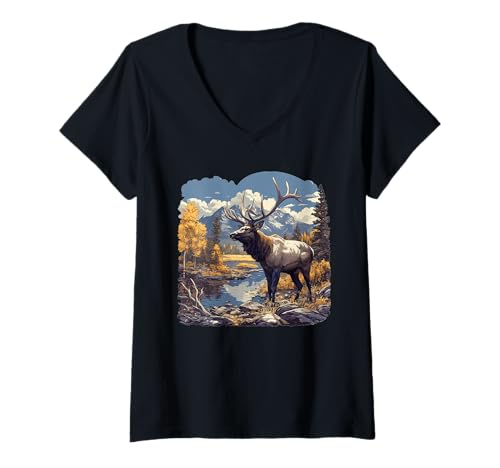 Damen Wapitis Wapiti T-Shirt mit V-Ausschnitt Damen Wapitis Wapiti T-Shirt mit V-Ausschnitt von Wapitis Wapiti Tier Shop