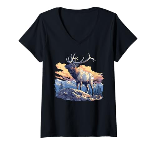 Damen Wapitis Wapiti T-Shirt mit V-Ausschnitt Damen Wapitis Wapiti T-Shirt mit V-Ausschnitt von Wapitis Wapiti Tier Shop